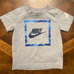 Nike Kids Gray Tee with Blue Camo Logo